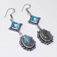 Lb 0731a boucles pendant oreilles 16gr labradorite aigue marine achat vente bijou argent 925