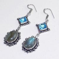 Lb 0731c boucles pendant oreilles 16gr labradorite aigue marine achat vente bijou argent 925