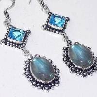 Lb 0731d boucles pendant oreilles 16gr labradorite aigue marine achat vente bijou argent 925