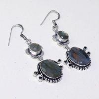 Lb 0734a boucles pendant oreilles paire 12gr labradorite bleue achat vente bijou argent 925