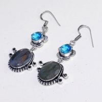 Lb 0734b boucles pendant oreilles paire 12gr labradorite bleue achat vente bijou argent 926