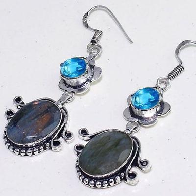 Lb 0734c boucles pendant oreilles paire 12gr labradorite bleue achat vente bijou argent 925