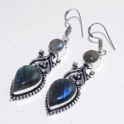 Lb 0735c boucles pendant oreilles paire 15gr labradorite bleue achat vente bijou argent 925