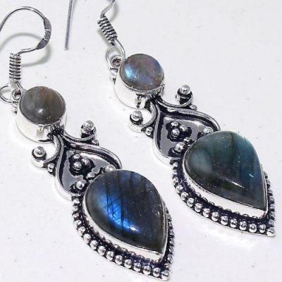 Lb 0735c boucles pendant oreilles paire 15gr labradorite bleue achat vente bijou argent 925