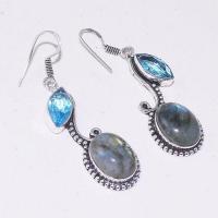 Lb 0736a boucles pendant oreilles paire labradorite aigue marine achat vente bijou argent 925