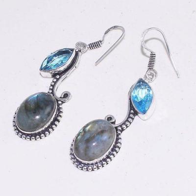 Lb 0736c boucles pendant oreilles paire labradorite aigue marine achat vente bijou argent 925