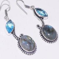 Lb 0736c boucles pendant oreilles paire labradorite aigue marine achat vente bijou argent 925