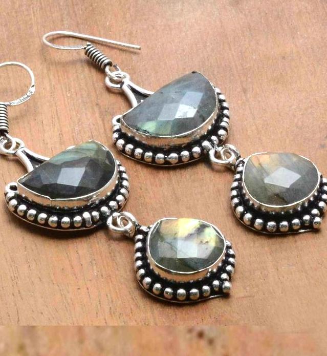 Lb 0799c boucles pendant oreilles 17gr paire labradorite achat vente bijou argent 925