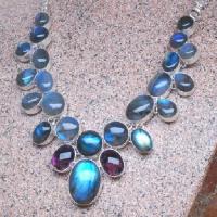 Lb 0802a collier parure labradorite amethyste 86gr argent925