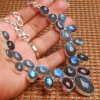 Lb 0802c collier parure labradorite amethyste 86gr argent925