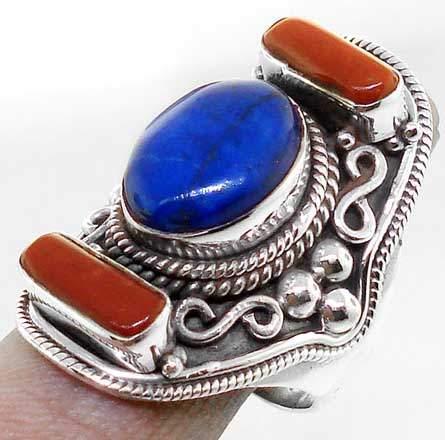 Lpc 026 bague tibetaine lapis lazuli corail argent t57 2