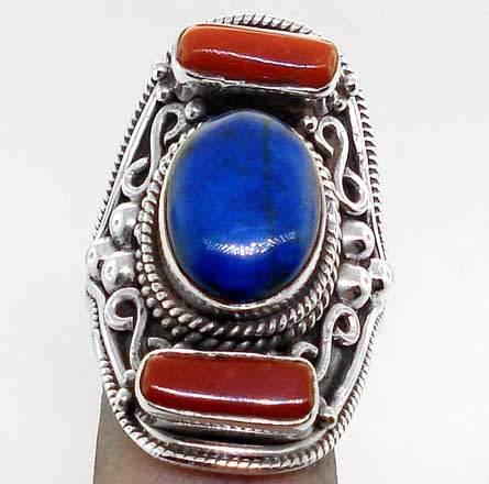 Lpc 026 bague tibetaine lapis lazuli corail argent t57 3