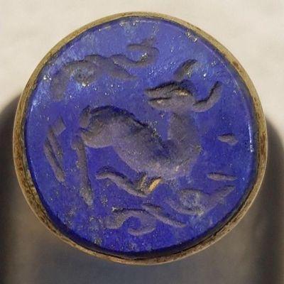 Lpc 030 bague chevaliere t61 16gr lapis lazuli 20mm bijoux intaille taureau 3 