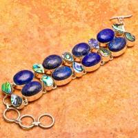Lpc 033 bracelet lapis lazuli nacre shell 62gr 13x18mm argent 1 