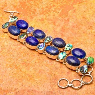 Lpc 033 bracelet lapis lazuli nacre shell 62gr 13x18mm argent 2 