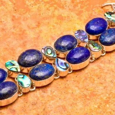 Lpc 033 bracelet lapis lazuli nacre shell 62gr 13x18mm argent 2 