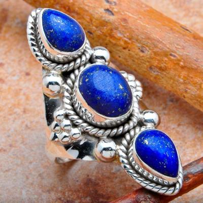 Lpc 035 bague ethnique tibetaine lapis lazuli t59 10gr argent 1