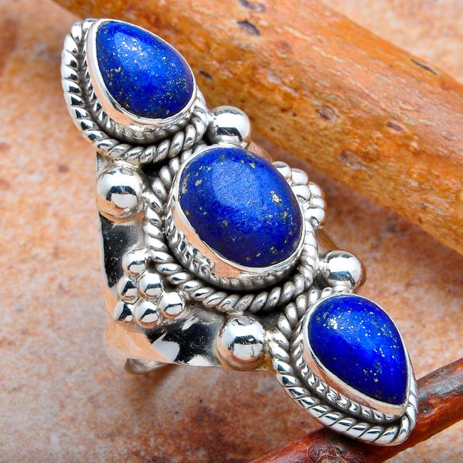 Lpc 035 bague ethnique tibetaine lapis lazuli t59 10gr argent 1