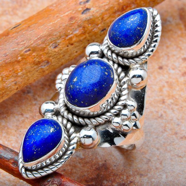 Lpc 035 bague ethnique tibetaine lapis lazuli t59 10gr argent 2