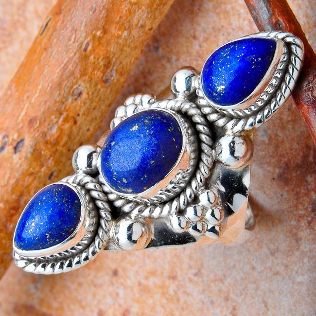 Lpc 035 bague ethnique tibetaine lapis lazuli t59 10gr argent 3