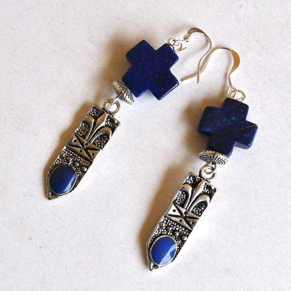 Lpc 041 pendentif boucles oreilles chaine croix lapis lazuli fleur lys 6