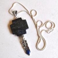 Lpc 041 pendentif boucles oreilles chaine croix lapis lazuli fleur lys 7