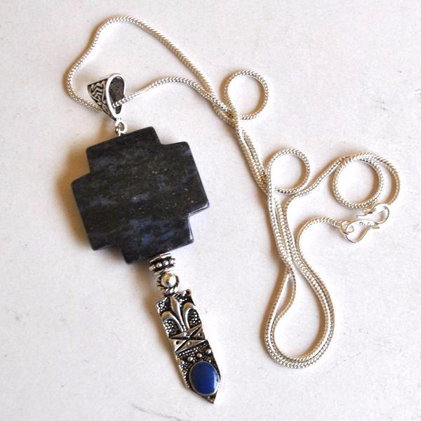 Lpc 041 pendentif boucles oreilles chaine croix lapis lazuli fleur lys 7