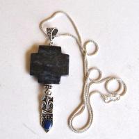 Lpc 041 pendentif boucles oreilles chaine croix lapis lazuli fleur lys 8