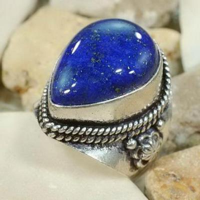 Lpc 104 bague ethnique lapis lazuli t59 15x20mm argent 1 