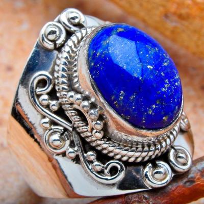 Lpc 107 bague ethnique lapis lazuli t58 15x10mm argent 1