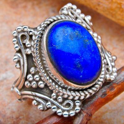 Lpc 108 bague ethnique lapis lazuli t55 15x10mm argent 1