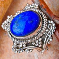 Lpc 108 bague ethnique lapis lazuli t55 15x10mm argent 3
