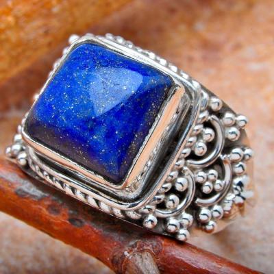 Lpc 109 bague ethnique lapis lazuli t57 15x10mm argent 1 
