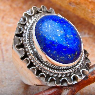 Lpc 111 bague ethnique lapis lazuli t55 15x10mm argent 1 