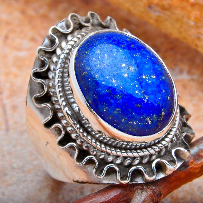 Lpc 111 bague ethnique lapis lazuli t55 15x10mm argent 1