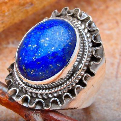 Lpc 111 bague ethnique lapis lazuli t55 15x10mm argent 1 