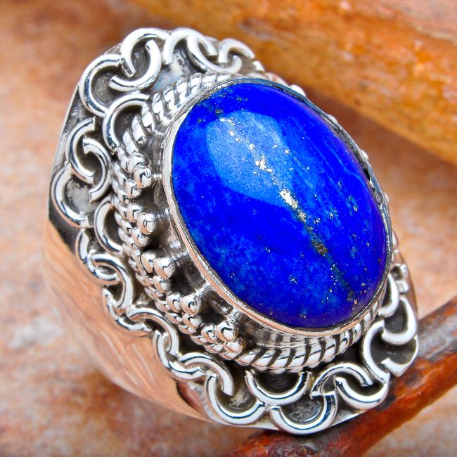 Lpc 112 bague ethnique lapis lazuli t57 16x12mm argent 1