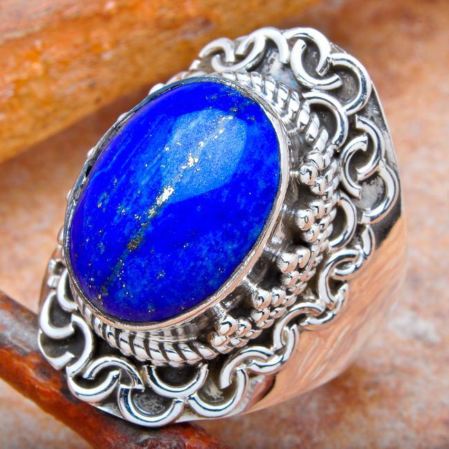 Lpc 112 bague ethnique lapis lazuli t57 16x12mm argent 2