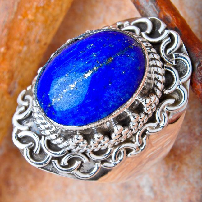 Lpc 112 bague ethnique lapis lazuli t57 16x12mm argent 3