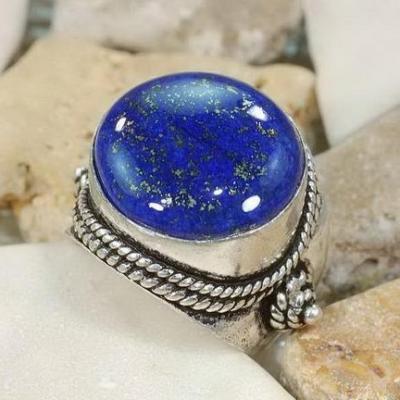 Lpc 118 bague tibetaine lapis lazuli t56 15mm argent 1
