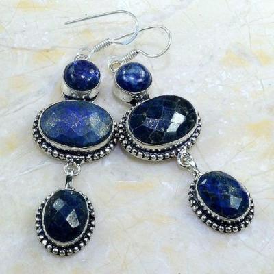 Lpc 143c boucles pendants oreilles lapis lazuli ethnique afghanistan achat vente bijou argent 925