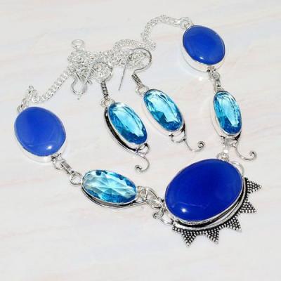 Lpc 206a collier boucles oreilles lapis lazuli topaze bleu bijou afghanistan argent 925 achat vente