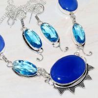 Lpc 206d collier boucles oreilles lapis lazuli topaze bleu bijou afghanistan argent 925 achat vente 1