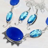Lpc 206d collier boucles oreilles lapis lazuli topaze bleu bijou afghanistan argent 925 achat vente