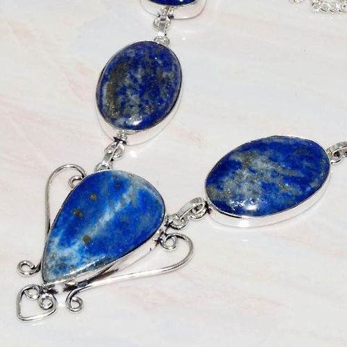 Lpc 218b collier sautoir parure 34gr lapis lazuli bijou ethnique afghan argent 925 achat vente
