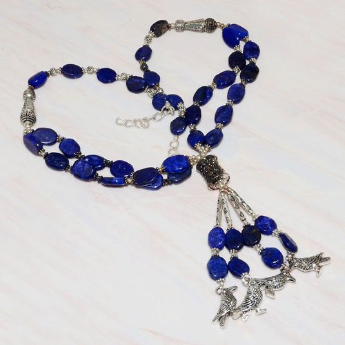 Lpc 224a collier sautoir parure 70gr lapis lazuli chouettes ethnique argent 925 achat vente