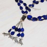 Lpc 224b collier sautoir parure 70gr lapis lazuli chouettes ethnique argent 925 achat vente