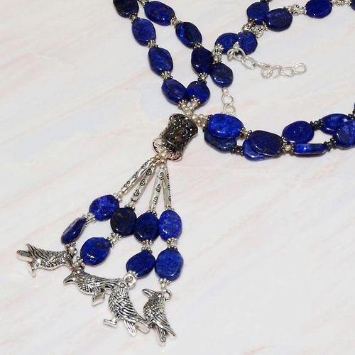 Lpc 224b collier sautoir parure 70gr lapis lazuli chouettes ethnique argent 925 achat vente
