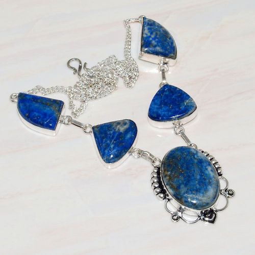 Lpc 232a collier sautoir parure lapis lazuli bijou ethnique tibet afghan argent 925 achat vente