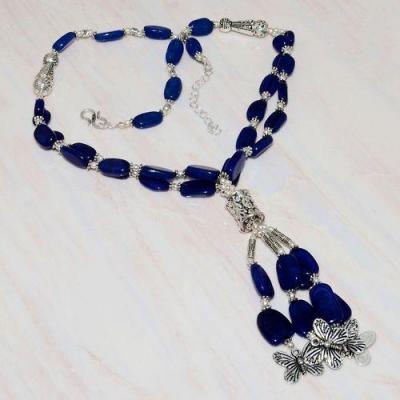 Lpc 242b collier sautoir parure 63gr lapis lazuli papillons ethnique afghan argent achat vente
